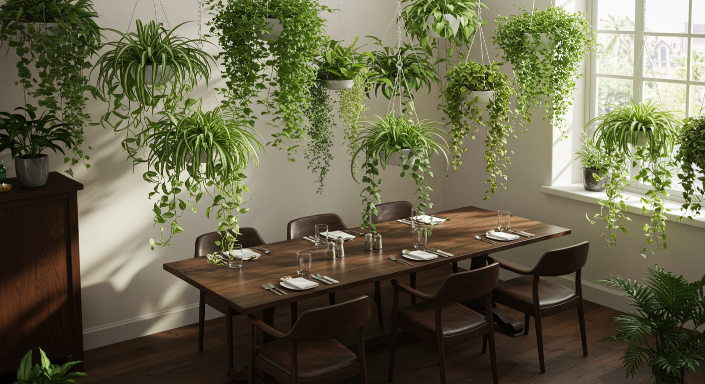 Hanging Plants Above the Dining Area