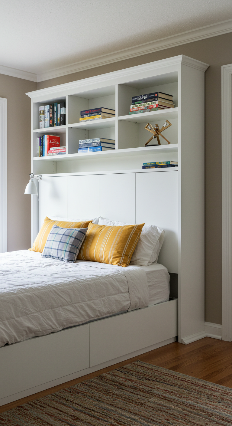 Headboard with Built-in Storage Using Billy Bookcases