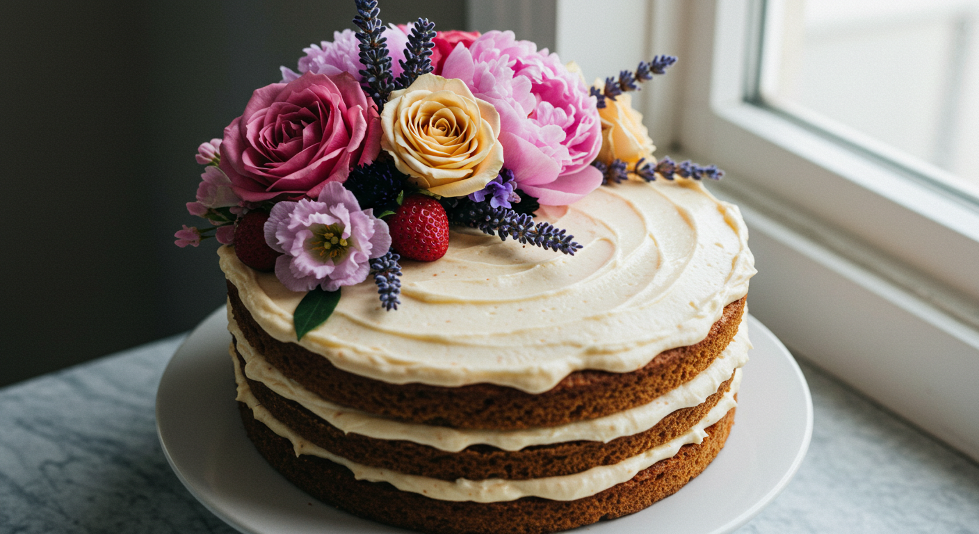 Hummingbird Cake with Fresh Flowers
