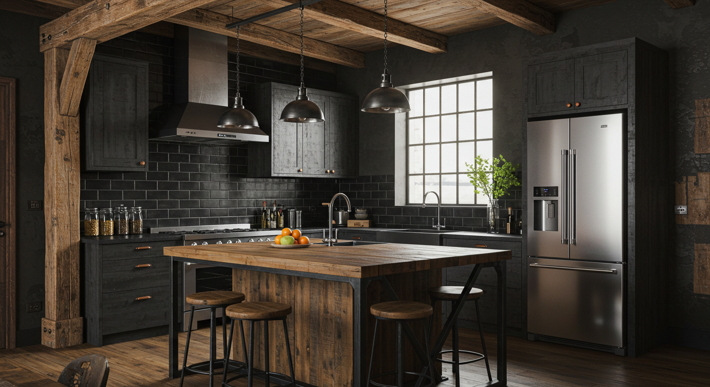 Industrial-Style Kitchen with Metal and Wood Elements