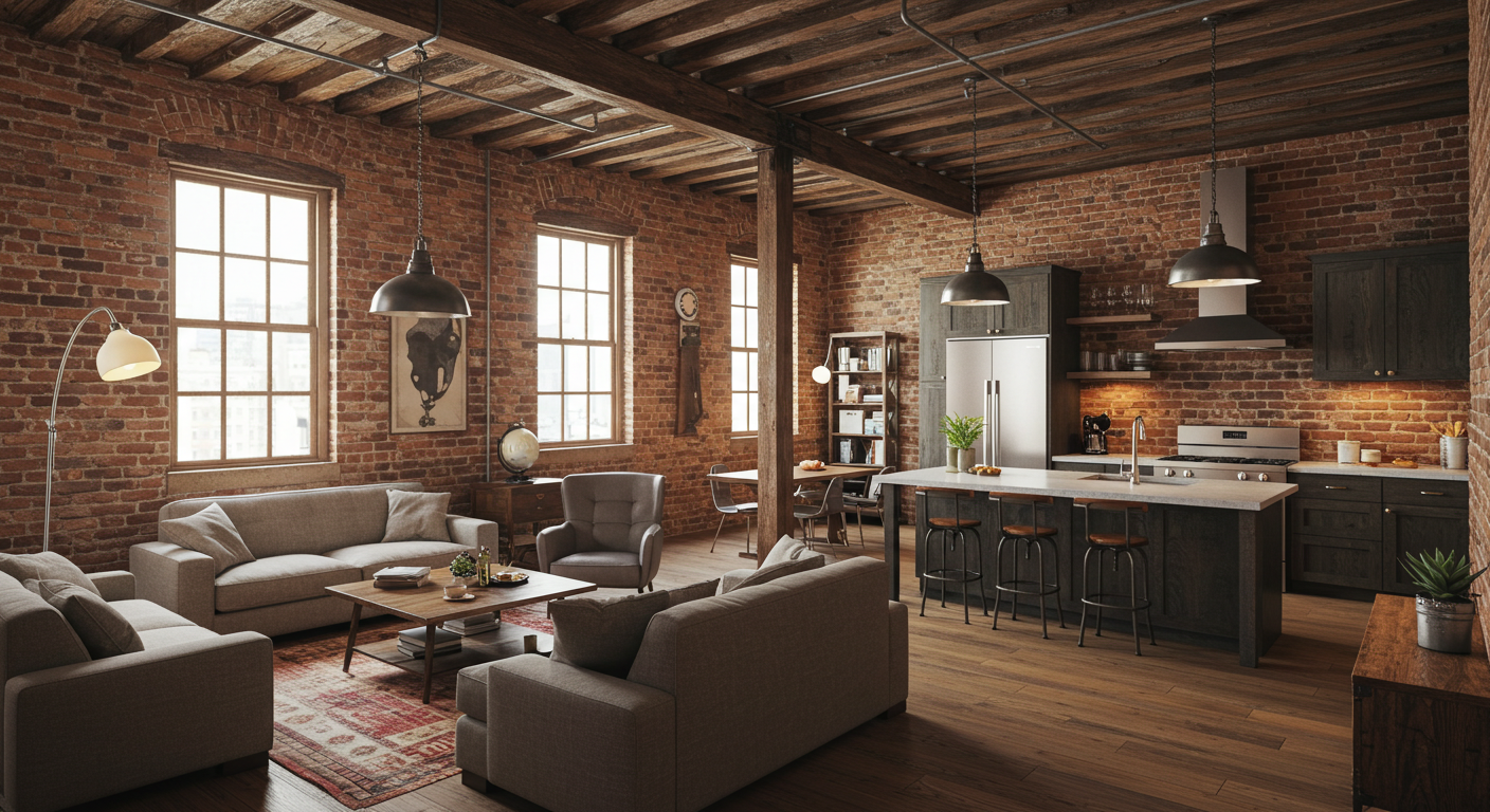 Industrial-Style Loft Apartment with Exposed Brick Walls