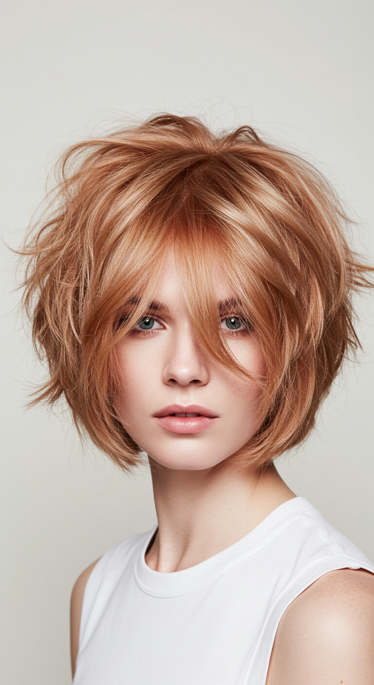 Jaw-Length Choppy Bob Hairstyle with Tousled Layers for Fine Hair