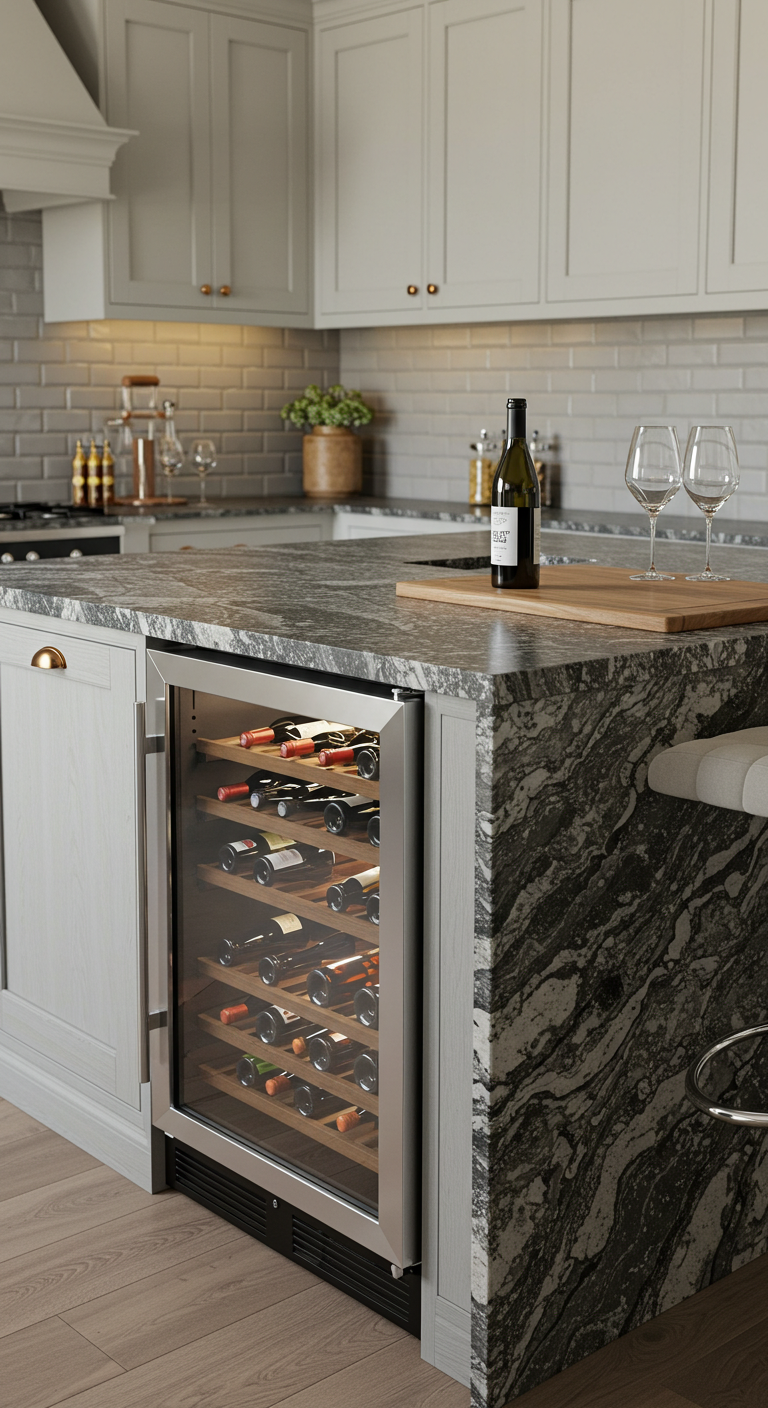 Kitchen Island with Built-in Wine Fridge & Mini Bar