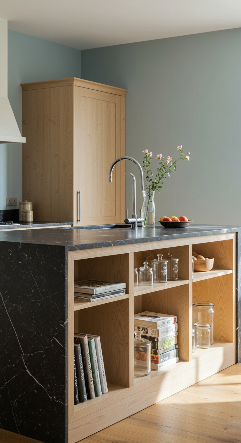 Kitchen Island with Open Shelving for Cookbooks & Decor