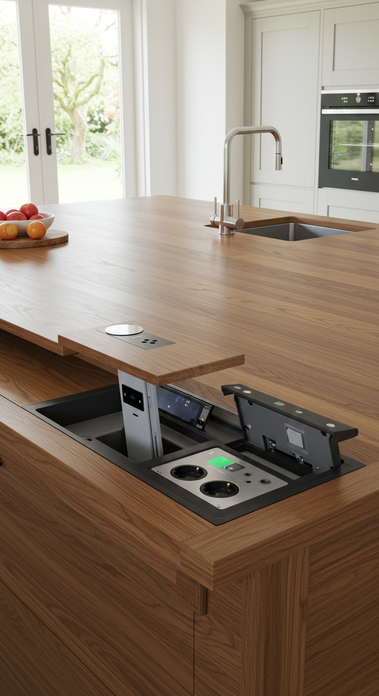 Kitchen Island with Pop-Up Electrical Sockets & Wireless Charging