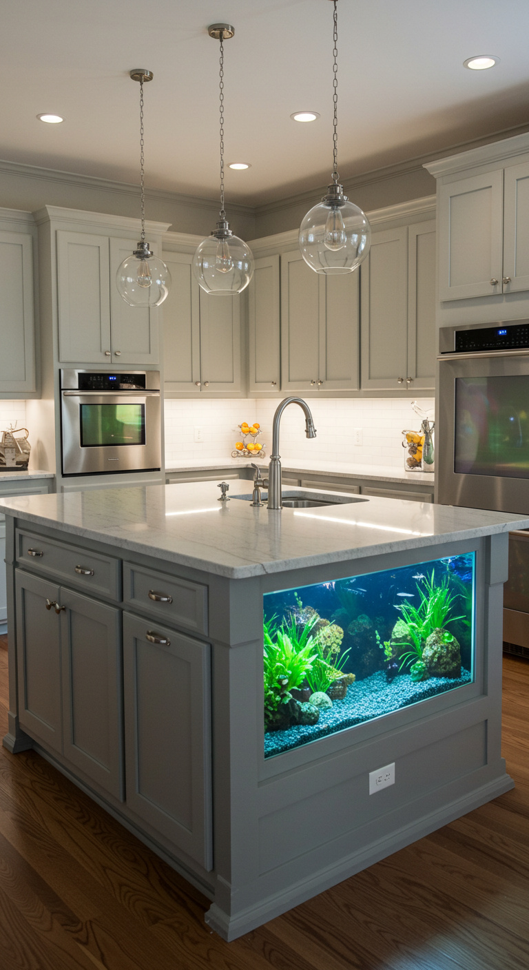 Kitchen Island with a Built-in Aquarium