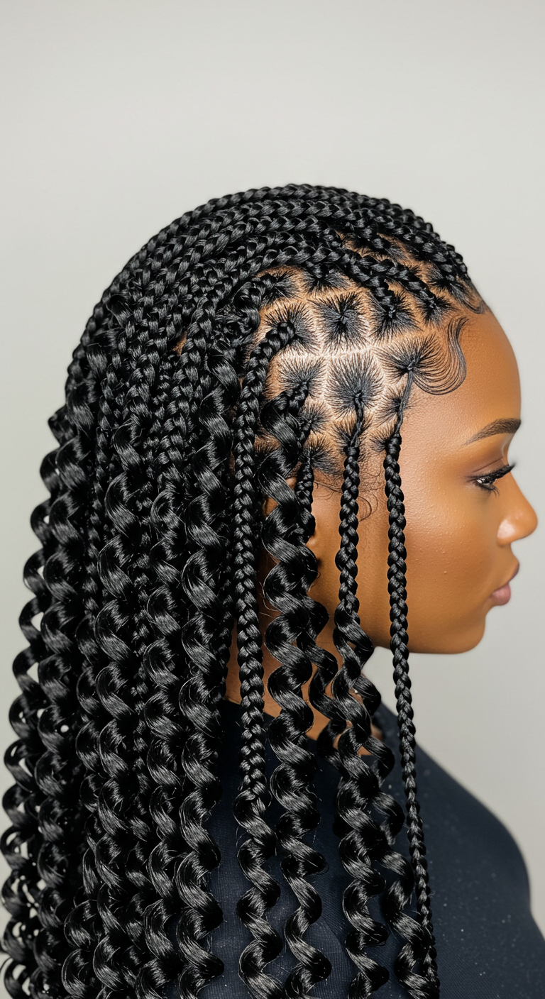 Knotless Box Braids with Curls Black Women Hairstyle