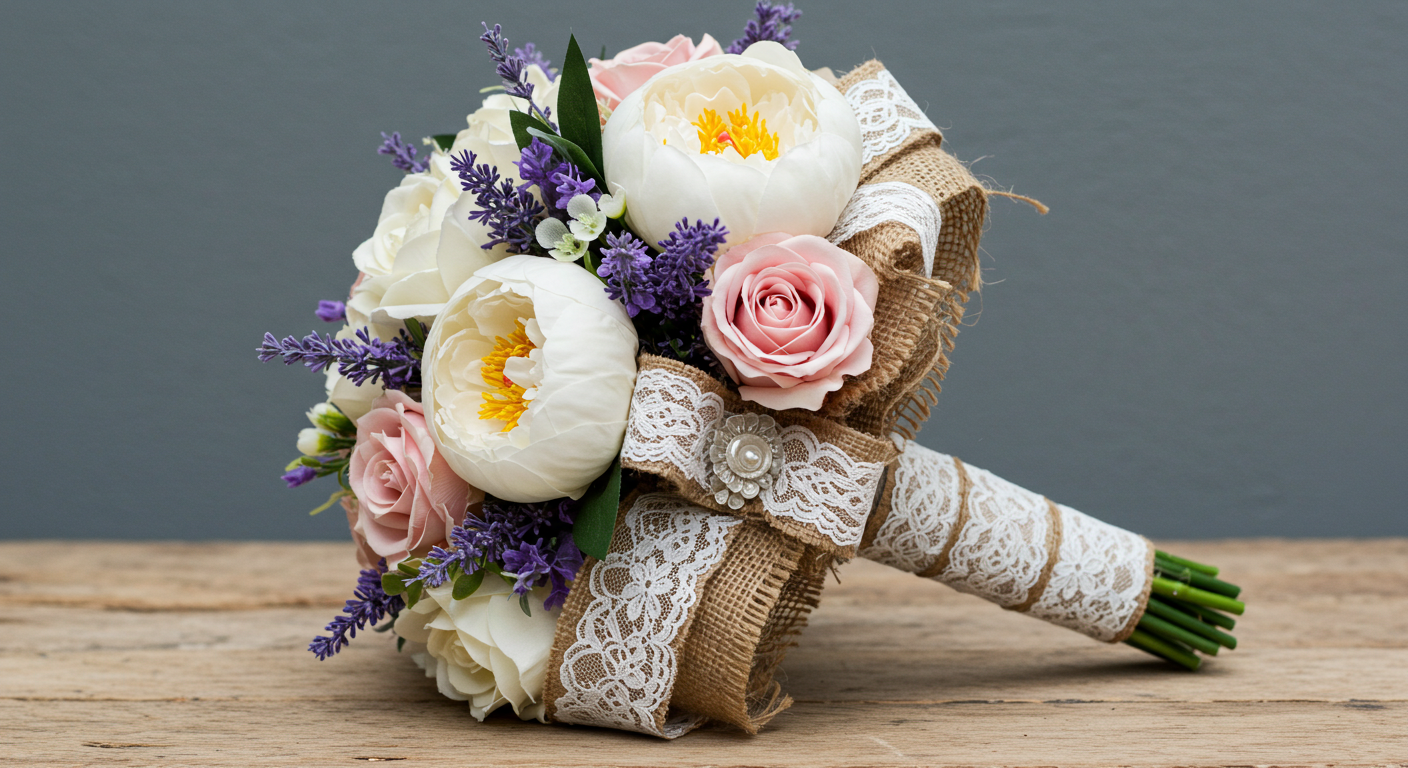 Lace and Burlap Wrapped Wedding Bouquets