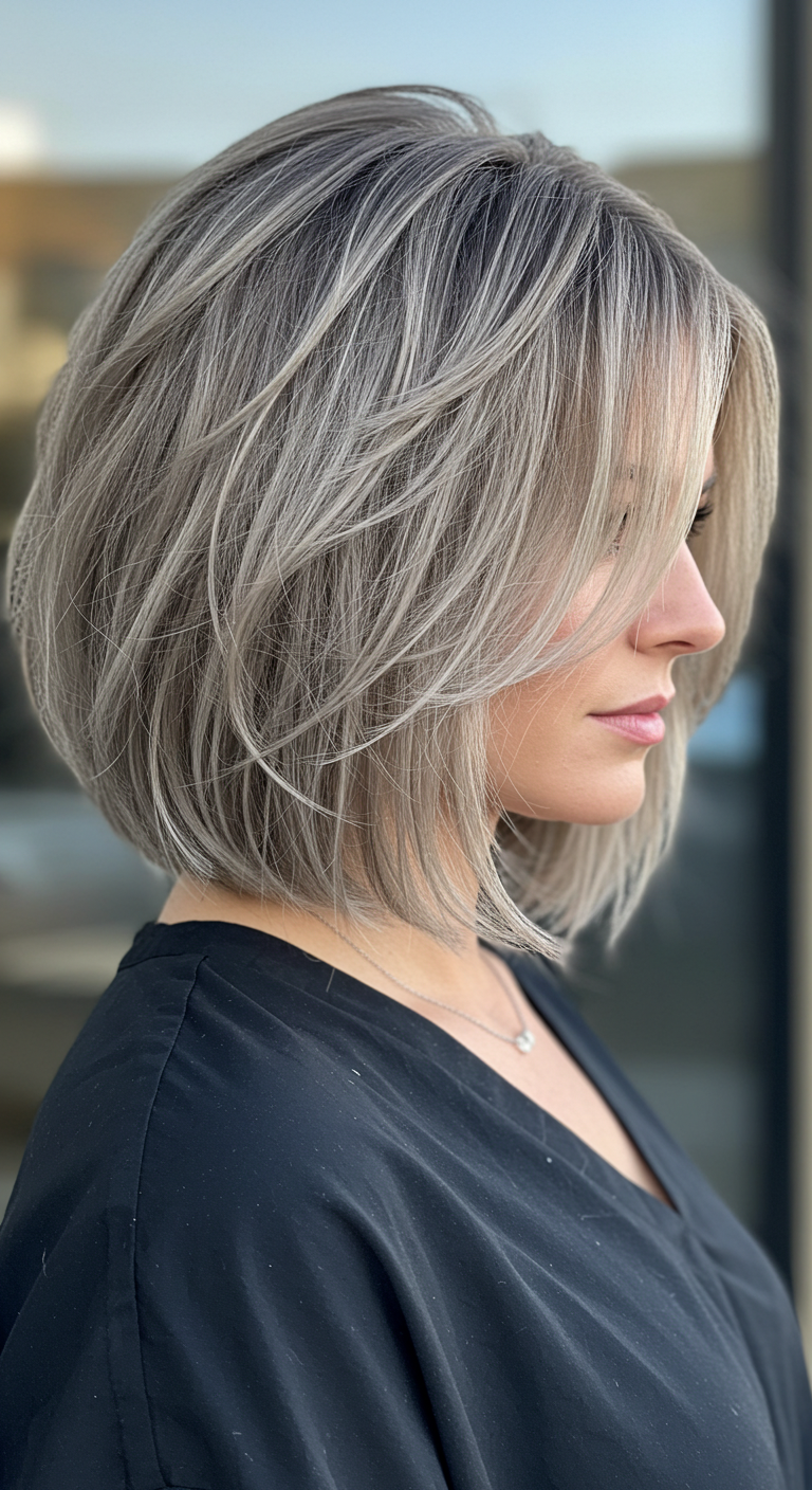 Layered Bob with Soft Waves for Thin Hair 