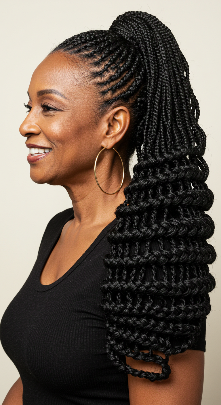 Layered Braided Ponytail for Older Black Women