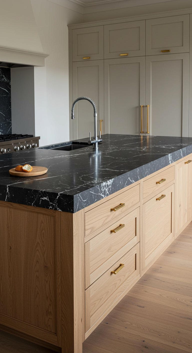 Marble & Wood Combination Kitchen Island