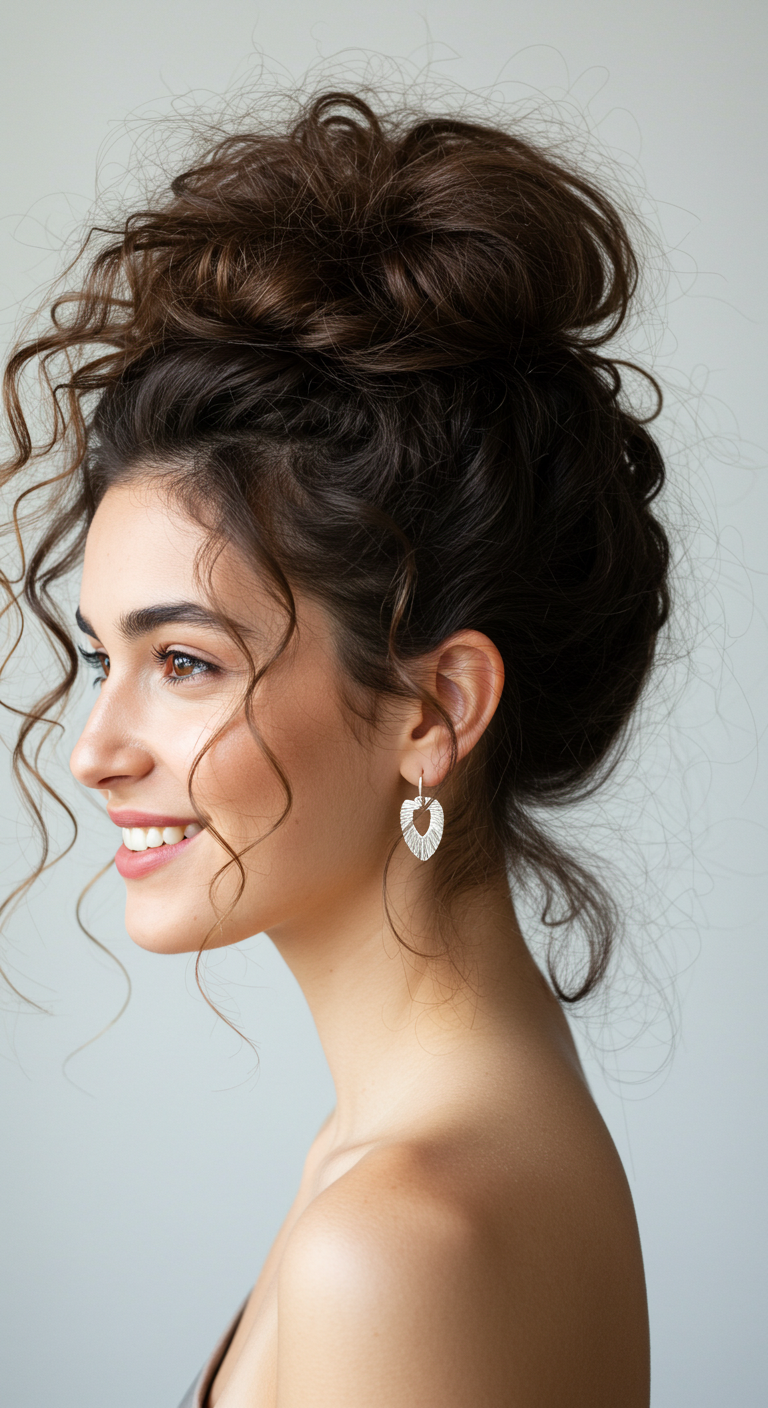 Messy Curly Bun Curly Hair Girl