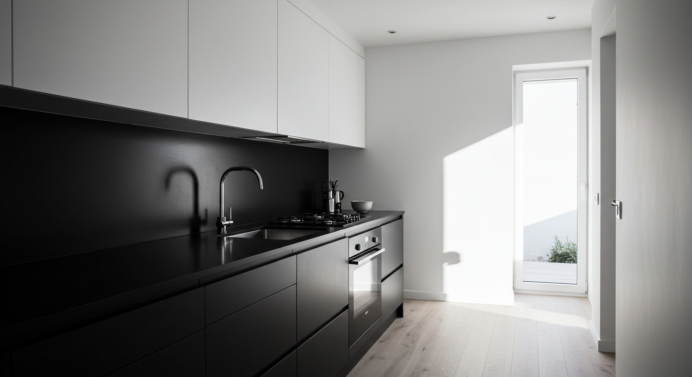 Minimalist Black and White Kitchen Setup