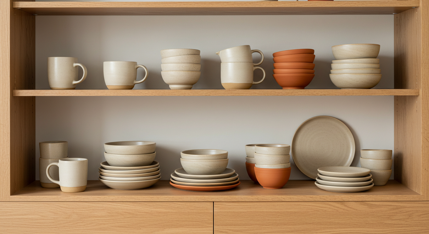 Open Shelving with Neatly Arranged Ceramics
