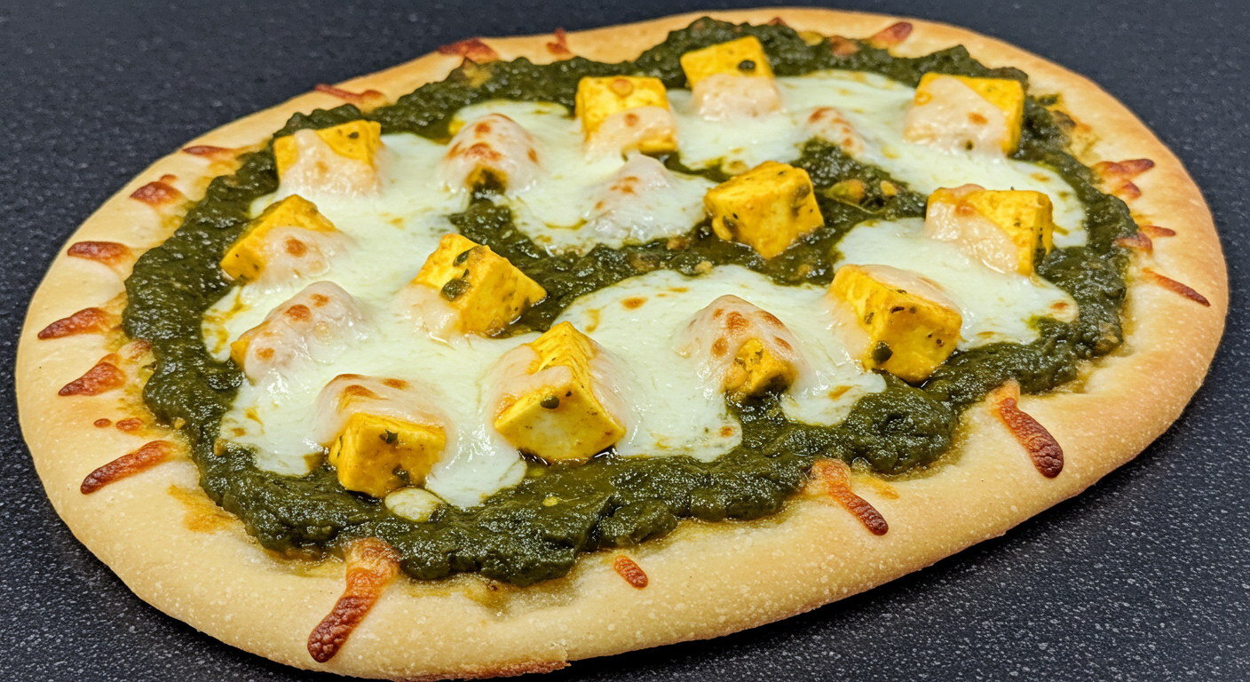 Palak Paneer Pizza with Garlic Naan Base