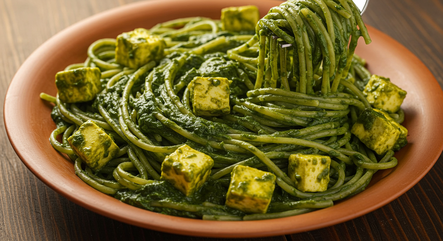 Palak Paneer with Spaghetti