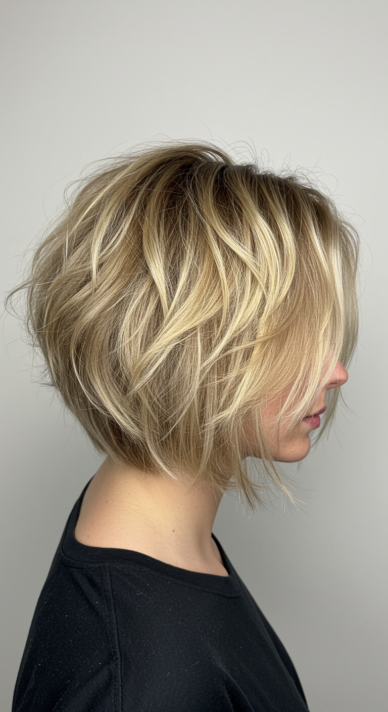 Piece-y Choppy Bob Hairstyle with Subtle Highlights for Fine Hair