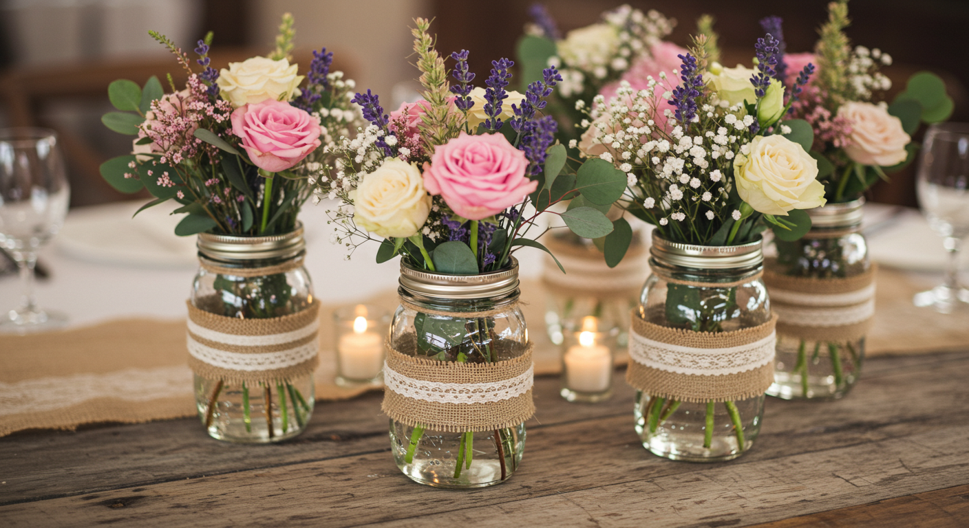 Rustic Mason Jar Wedding Centerpieces
