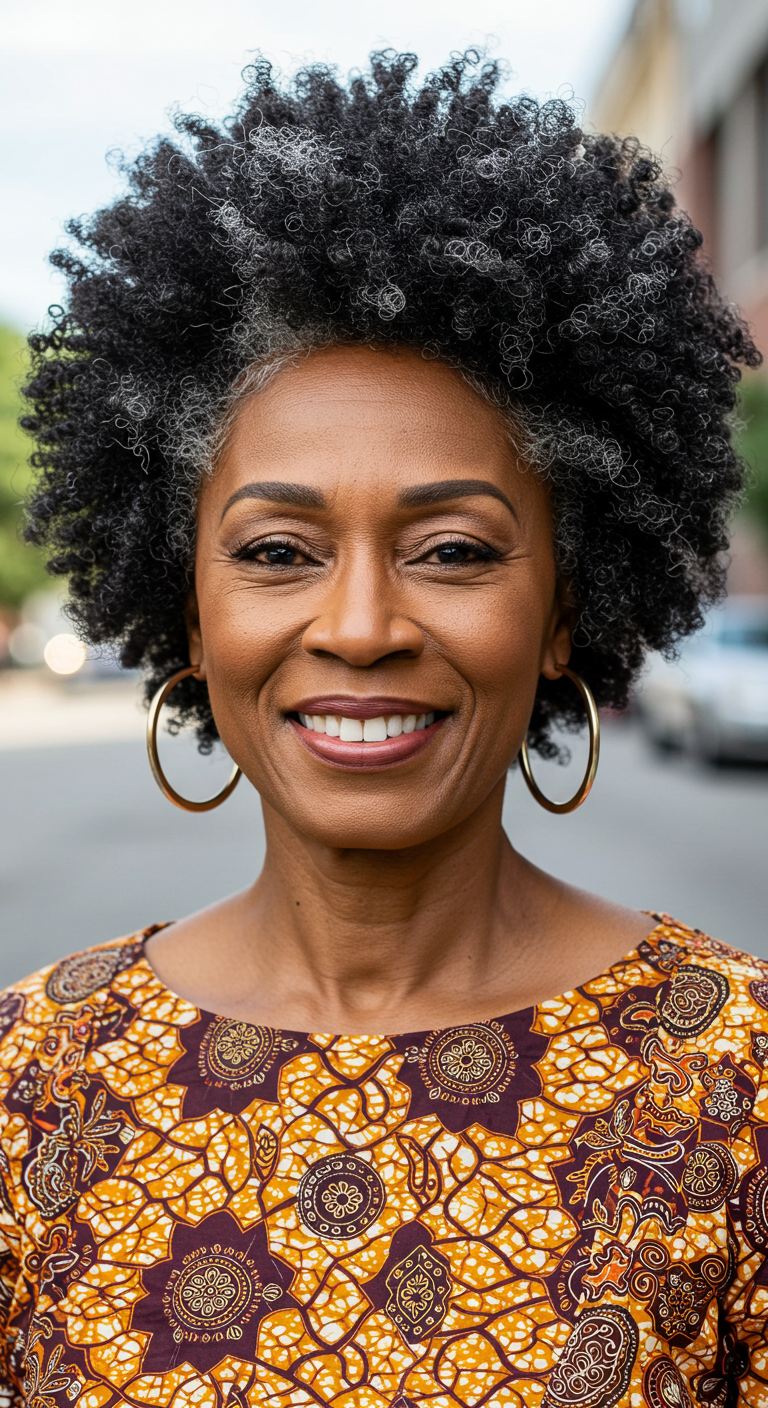 Salt and Pepper Short Afro for Older Black Women