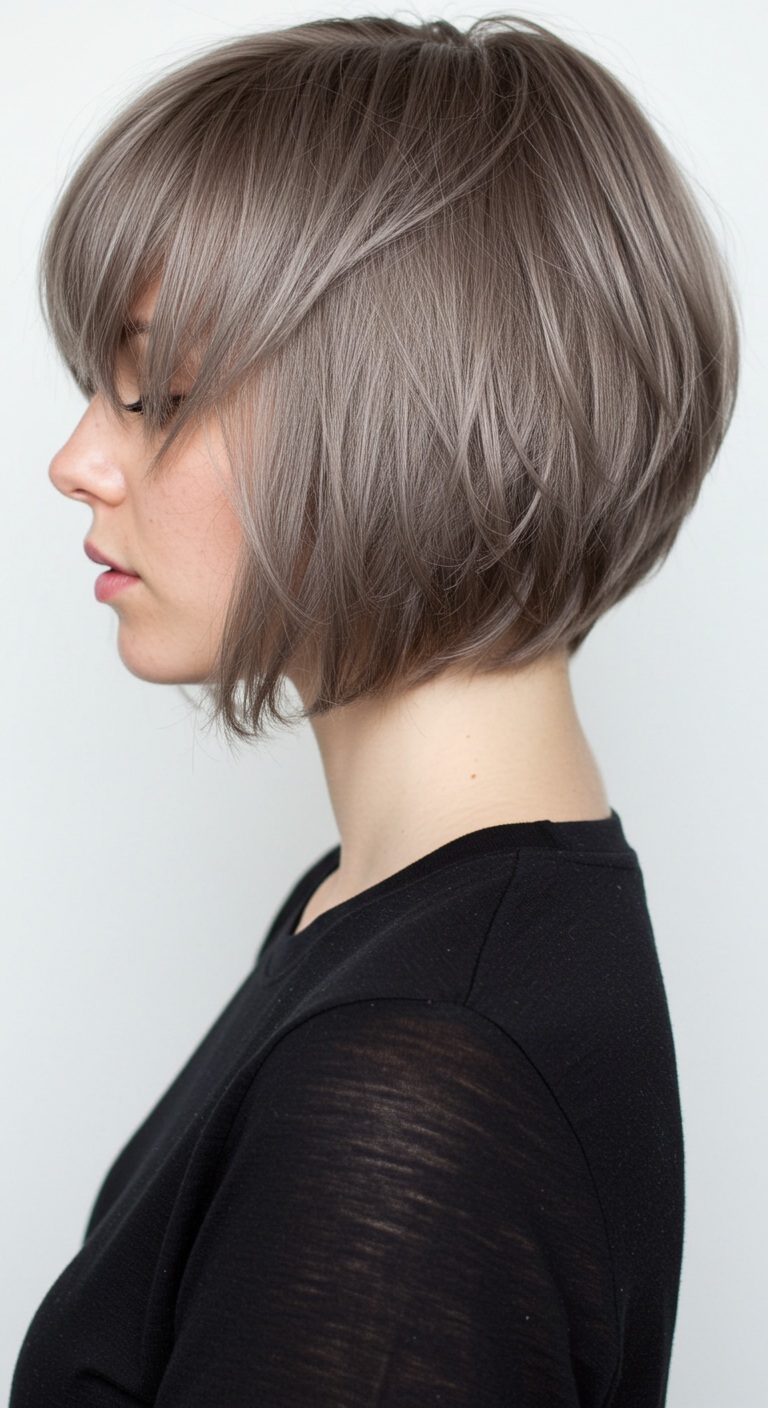 Short Blunt Bob with Soft Side Bangs for Thin Hair