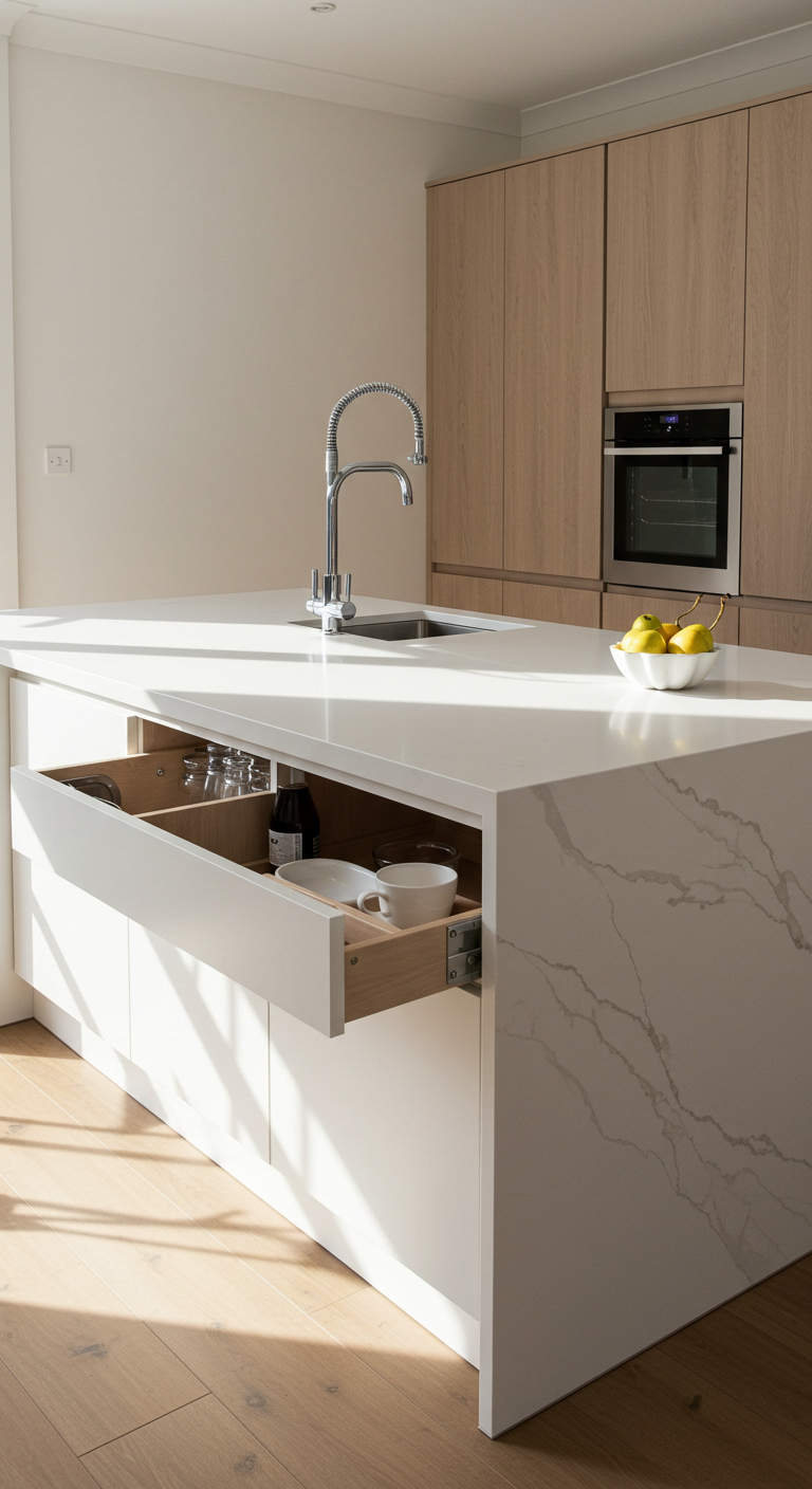 Sleek All-White Kitchen Island