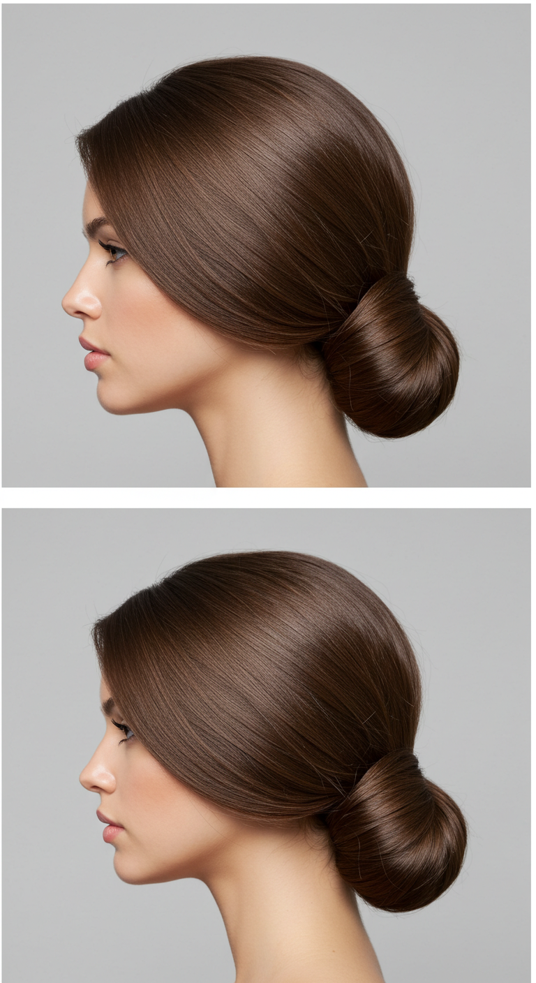 Sleek Low Bun with Middle Part for Thin Hair