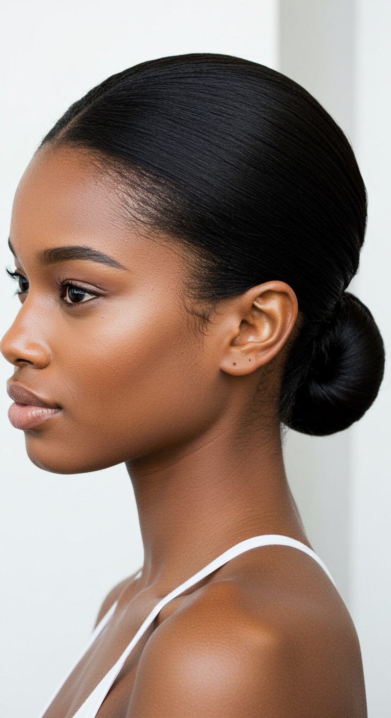 Sleek Low Bun Black Women Hairstyle