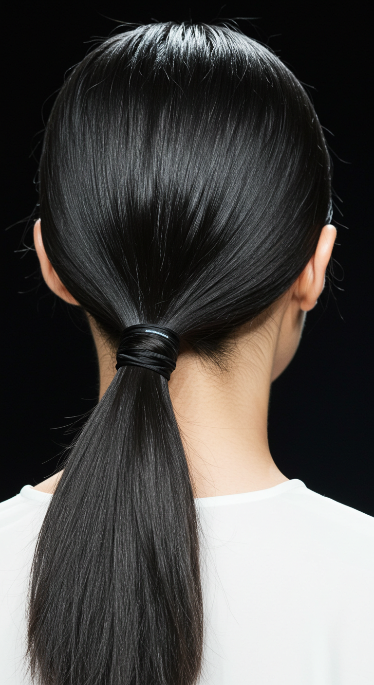 Sleek Middle-Parted Ponytail for Thin Hair 
