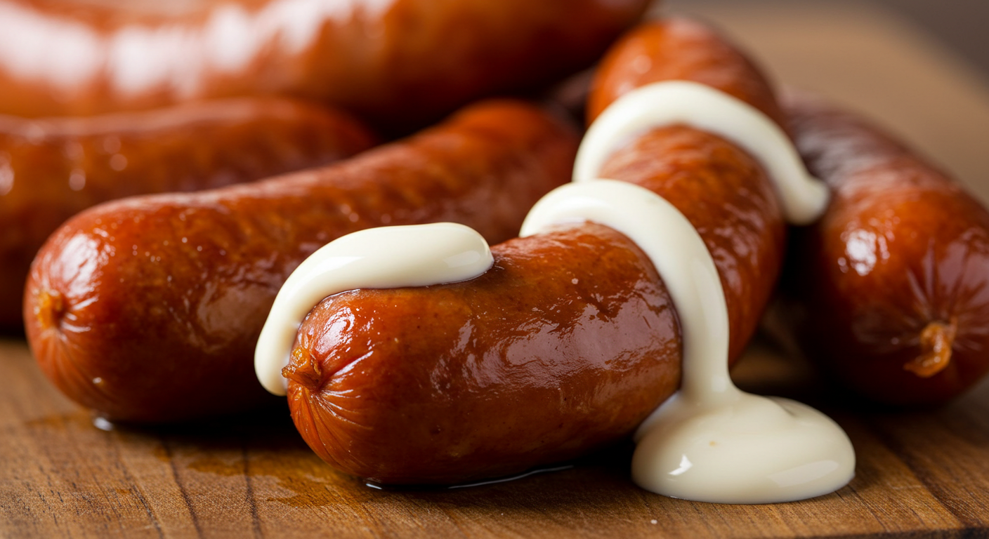 Smoked Sausage Links with White Sauce Drizzle