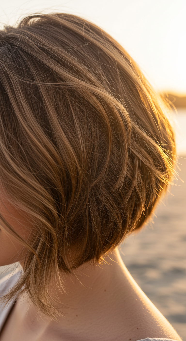 Soft Layered Choppy Bob Hairstyle with Beach Waves for Fine Hair