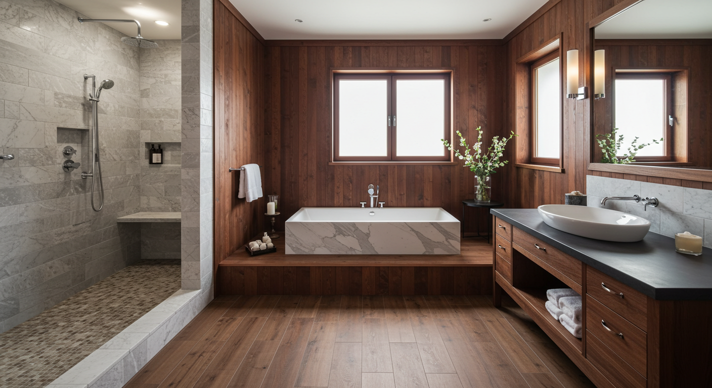 Spa-Inspired Bathroom with Wooden Accents