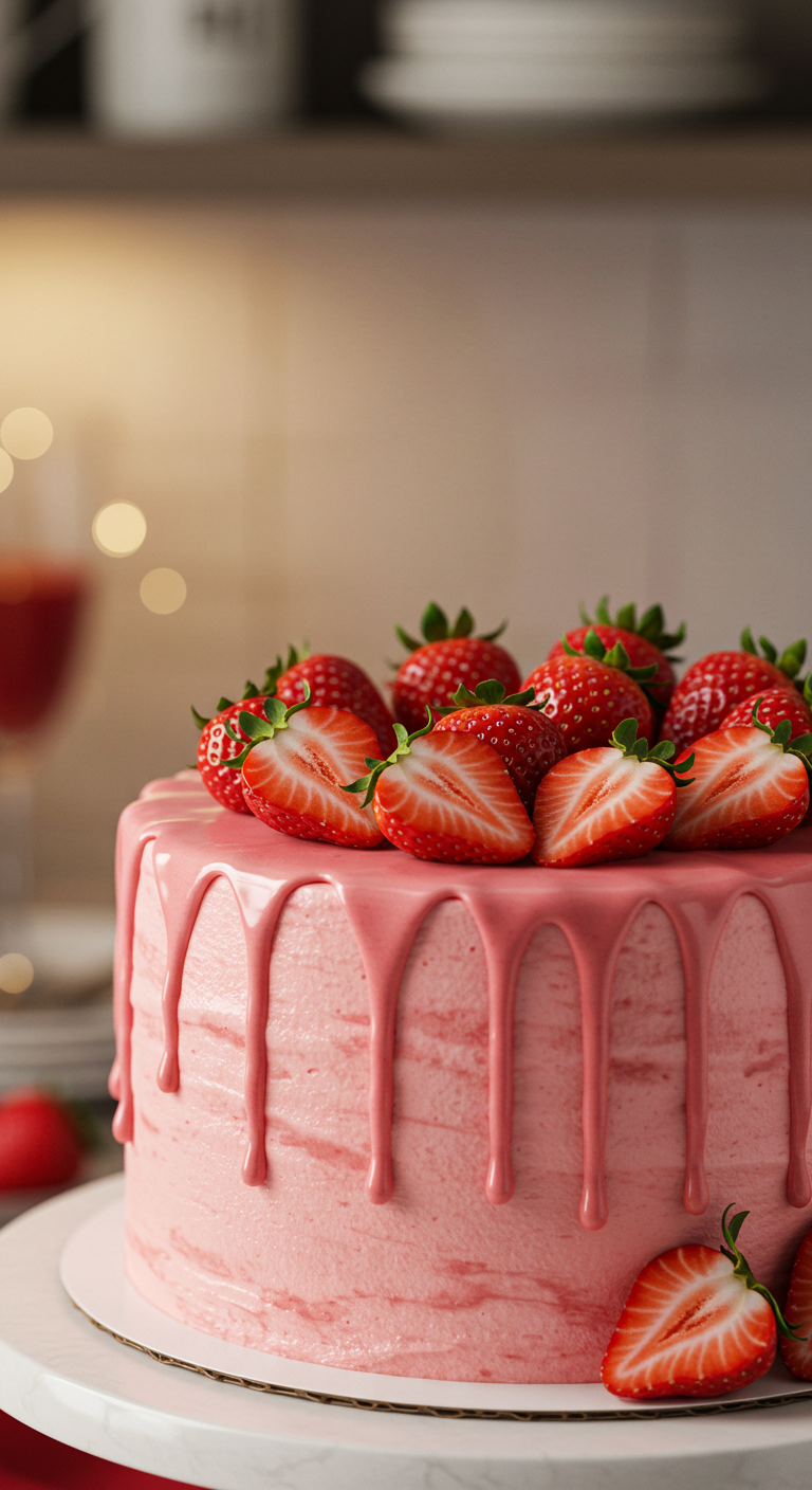 Strawberry Champagne Valentine Cake