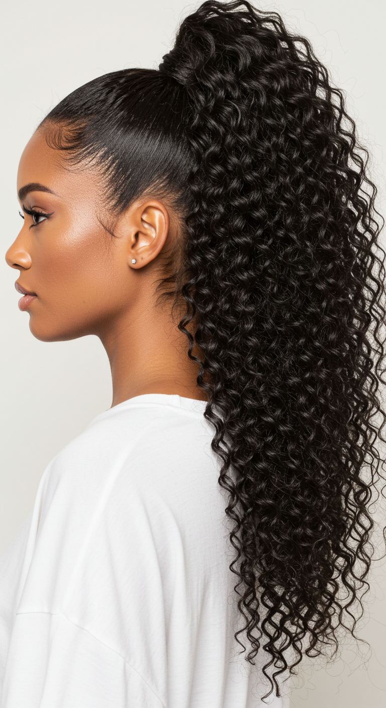 Textured High Ponytail Black Women Hairstyle