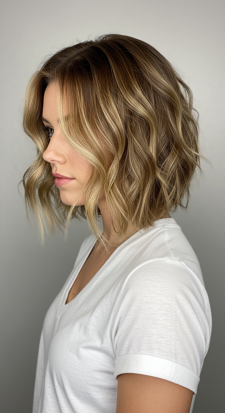 Textured Lob with Beach Waves for Thin Hair