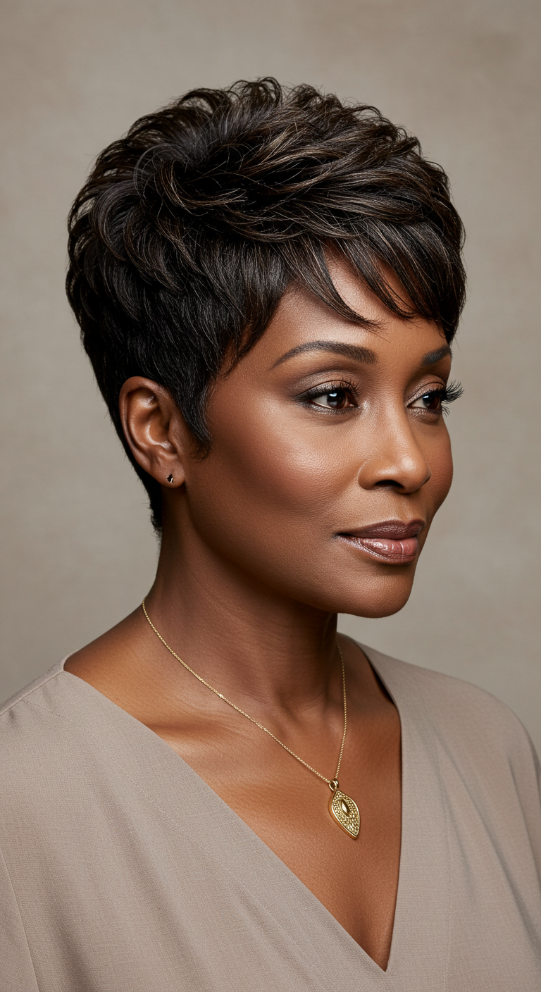 Textured Pixie Cut for Older Black Women