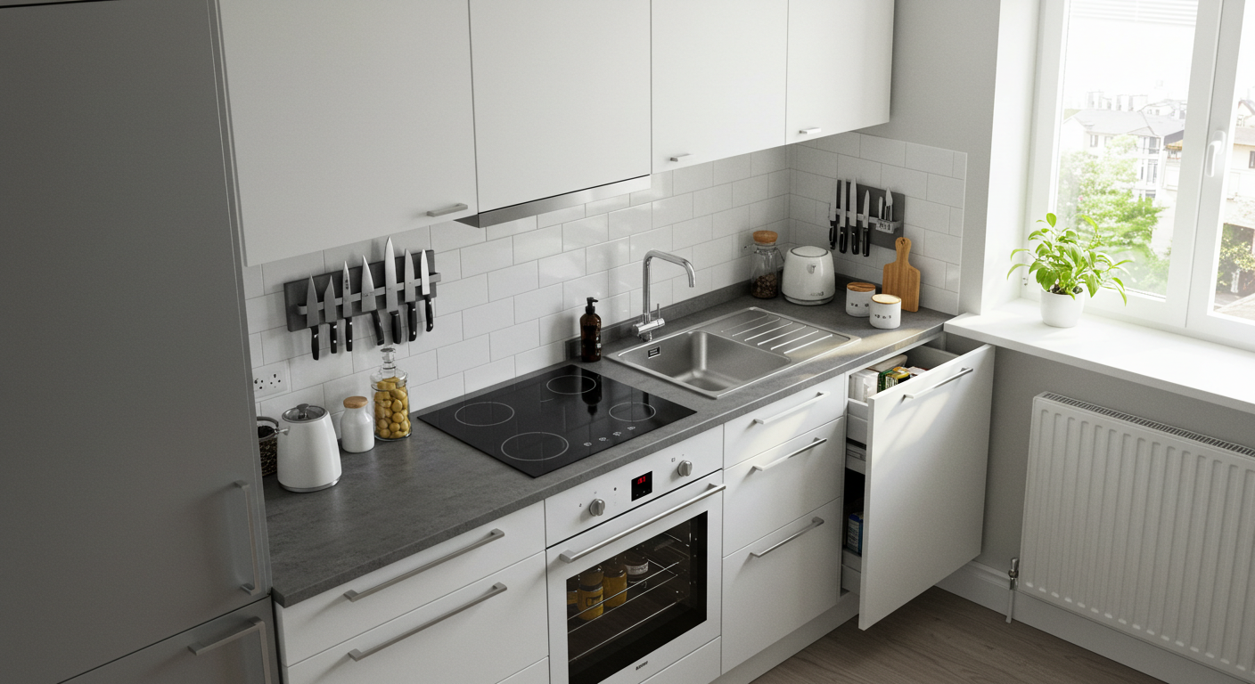 Tiny Kitchen with Smart Storage Solutions