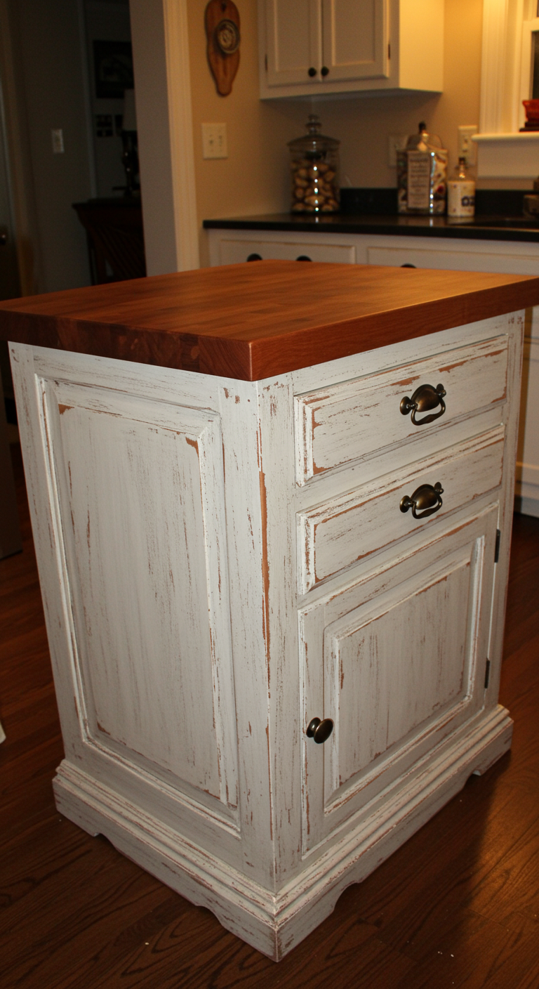 Vintage Kitchen Island with Distressed Paint Finish