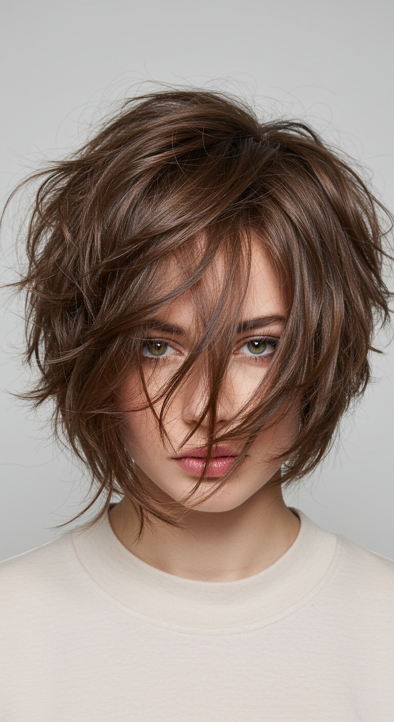 Windswept Choppy Bob Hairstyle with Voluminous Layers for Fine Hair