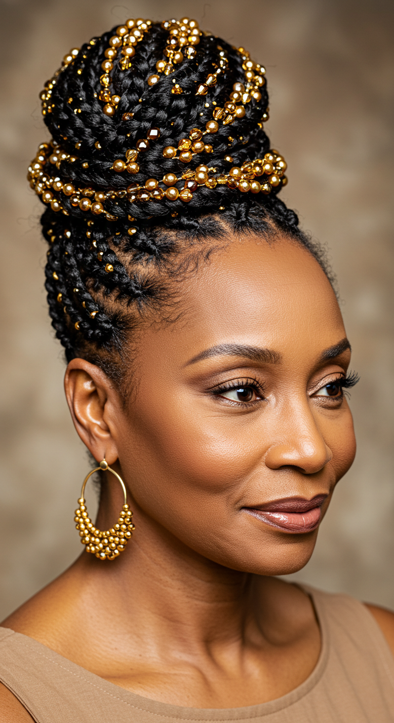 Beaded Braided Updo for Older Black Women