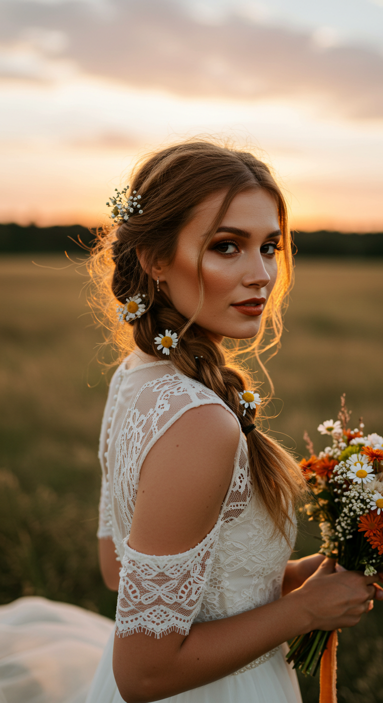 Boho Bride with Sun-Kissed Skin and Warm Terracotta Lipstick