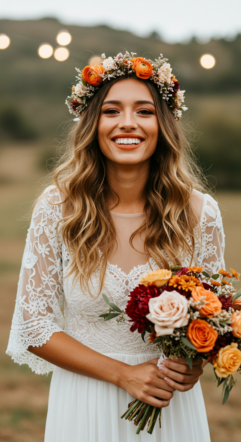 Boho Bride with Terracotta Tint Lipstick