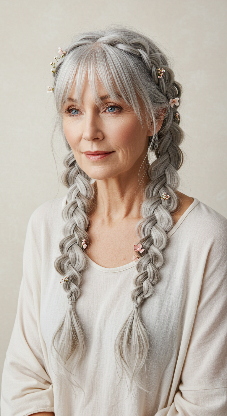 Boho Fishtail Braid with Bangs for Older Women
