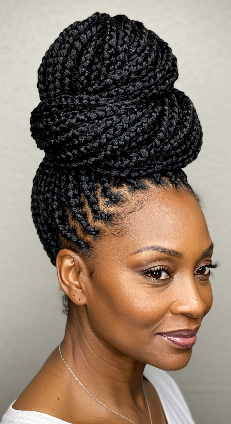 Box Braid Bun for Older Black Women
