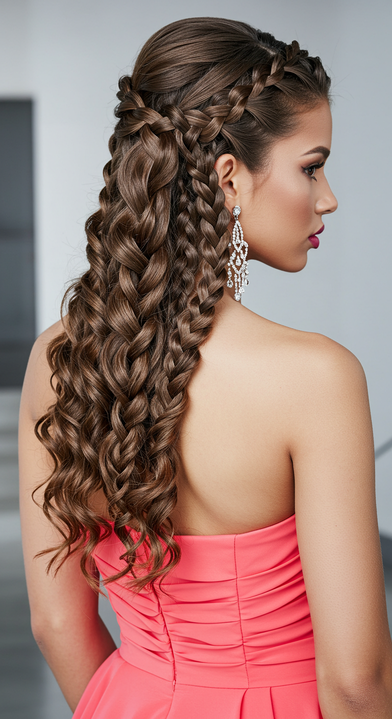 Braided Half-Up Prom Hairstyle for Strapless Dresses