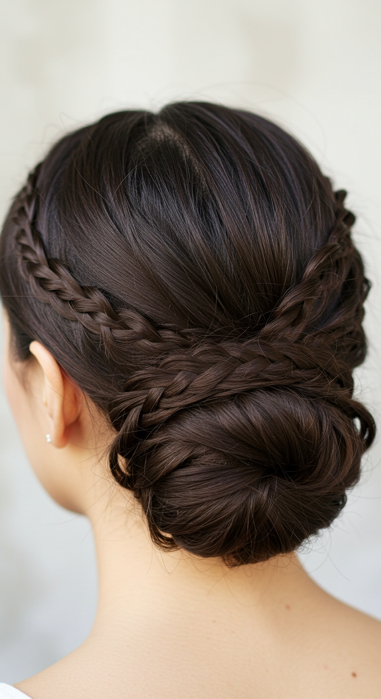 Braided Low Bun with a Middle Part
