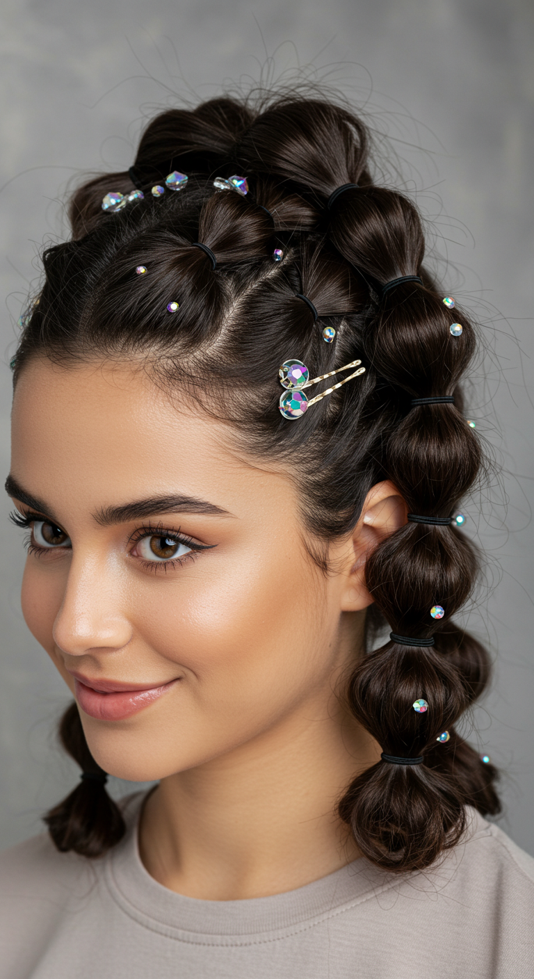 Bubble Ponytail with Subtle Sparkle Accessories