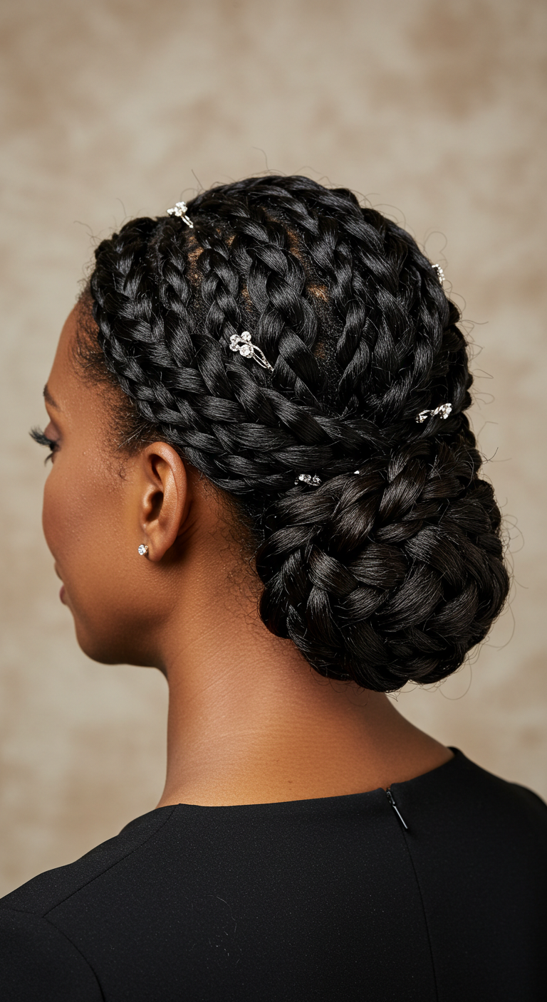 Chic French Braid with a Low Twisted Finish – Wedding Hairstyles for Older Black Women