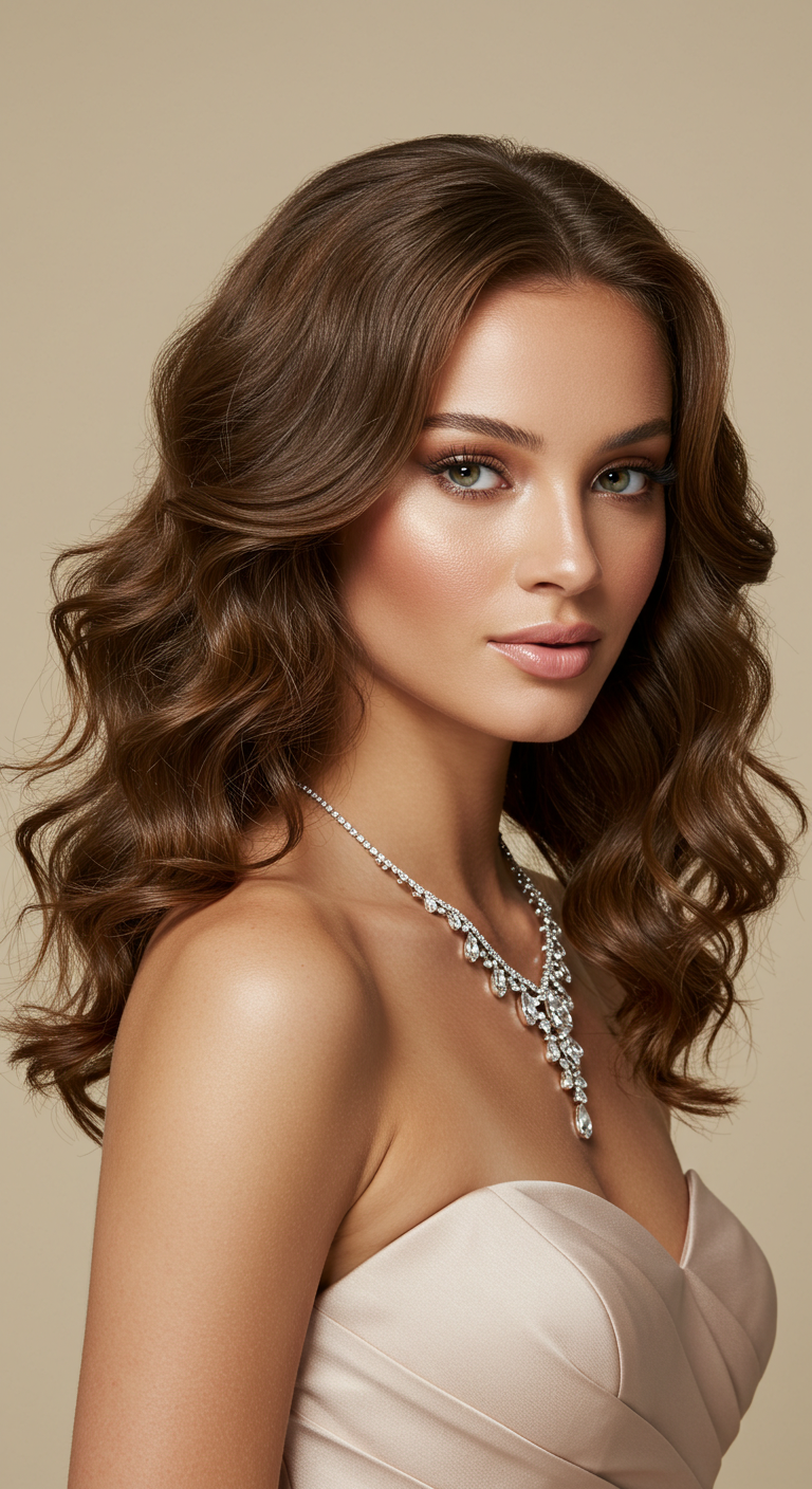 Classic Middle Part Prom Hairstyle for Strapless Dresses