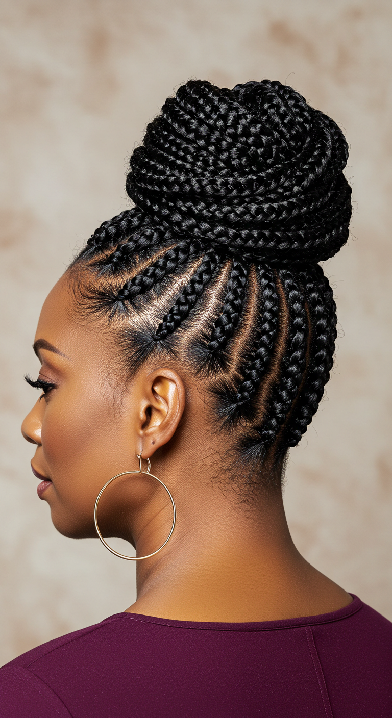 Classy Braided Bun for Older Black Women