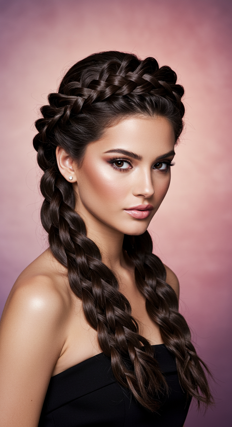 Crown Braid Prom Hairstyle for Strapless Dresses
